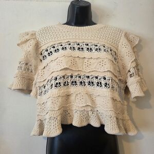 Zara Crochet & Lace Ruffle Knit Top